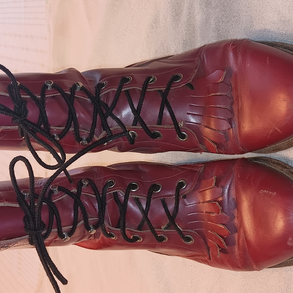 Vintage Red Leather Lace-Up Boots
